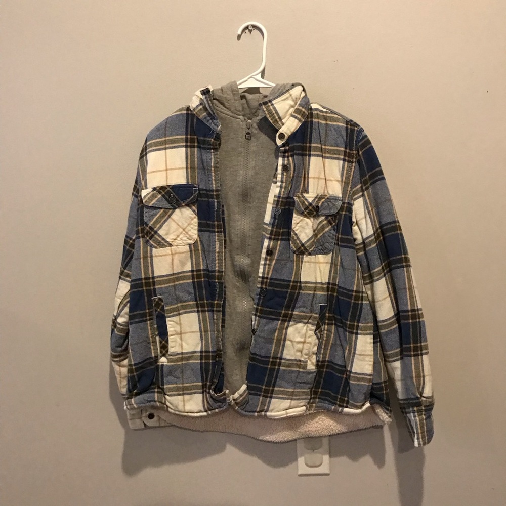 Natural Reflections Navy and Cream Plaid Hoodie